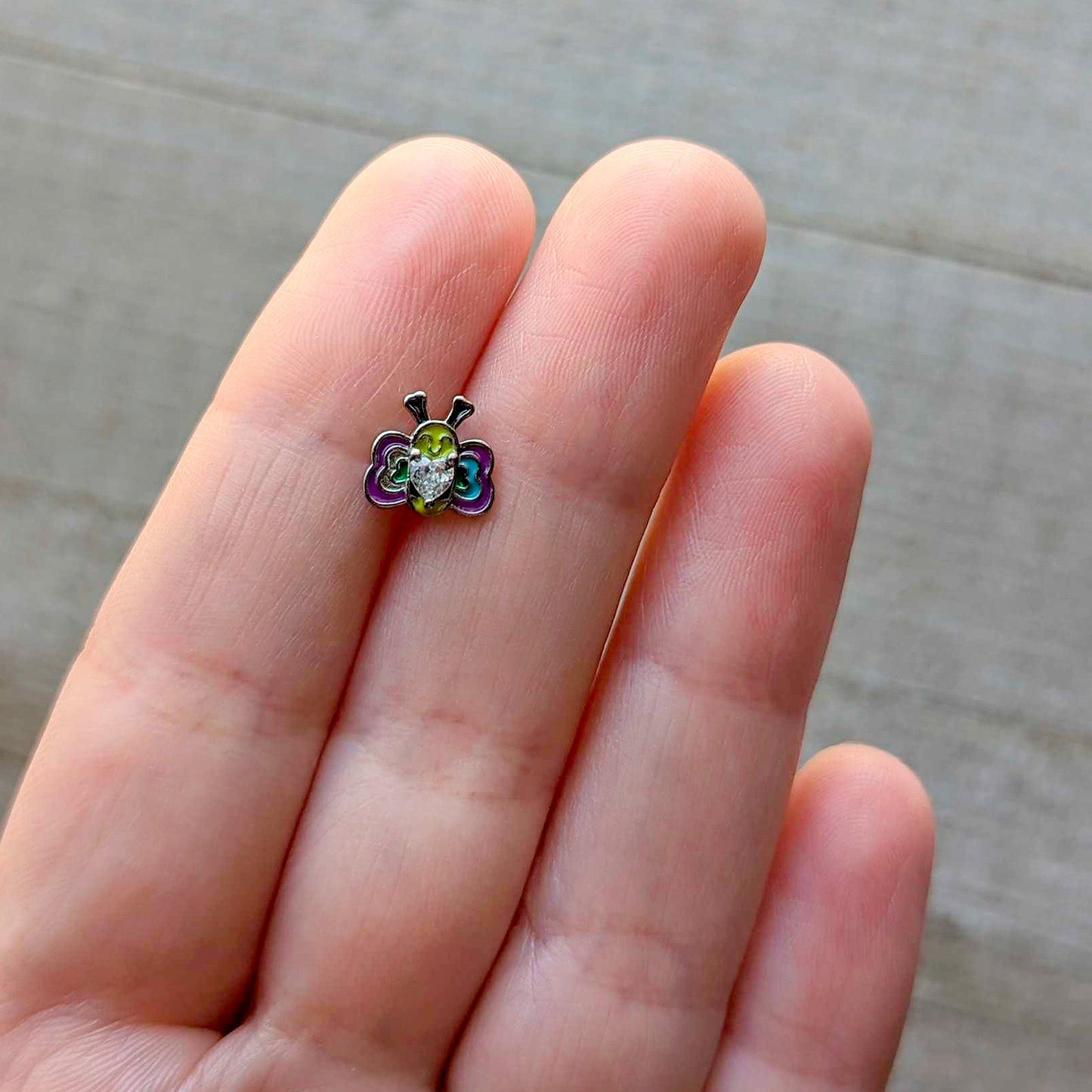 16G 5/16 Clear CZ Gem Butterfly Love Bug Labret Monroe Tragus