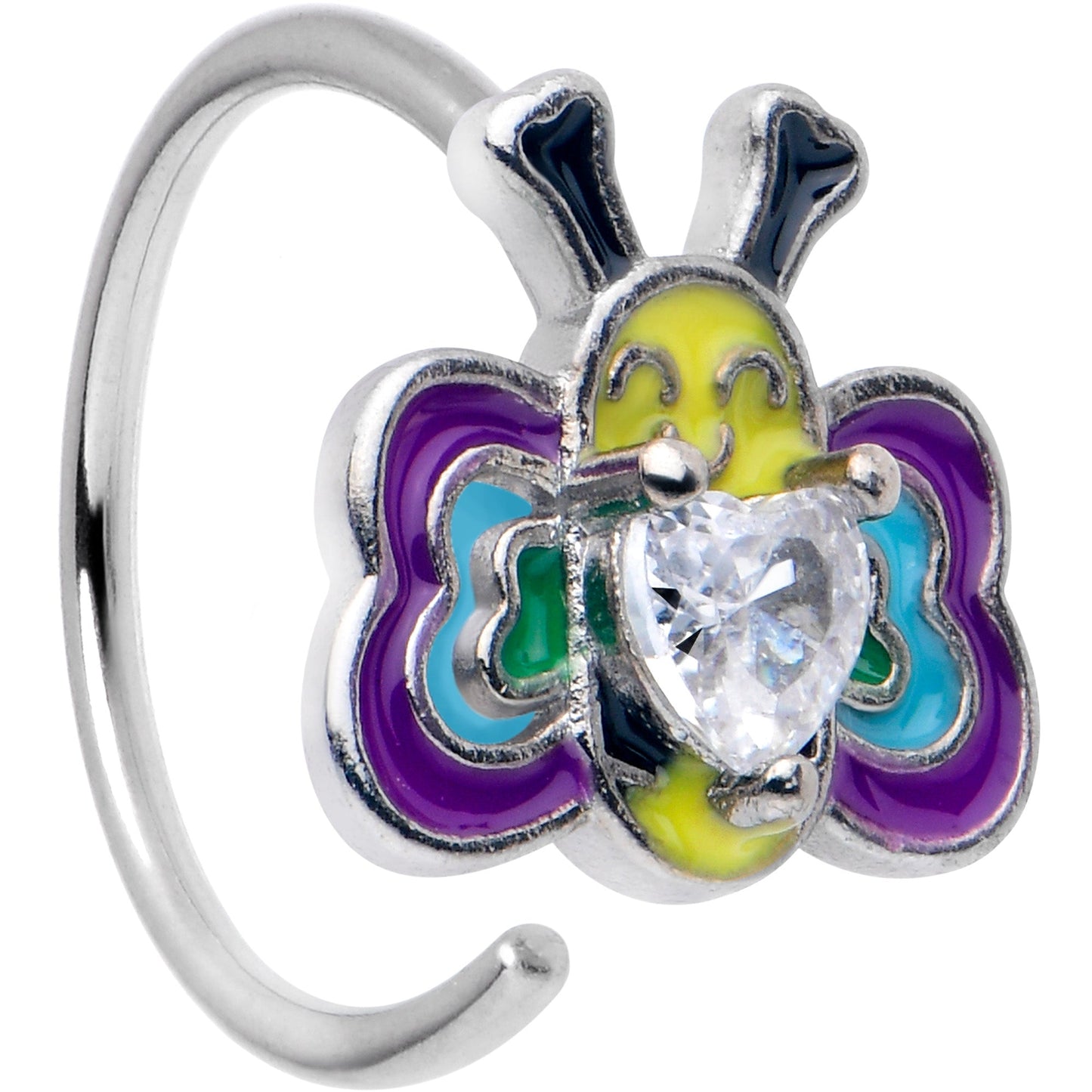 20G 5/16 Clear CZ Gem Butterfly Love Bug Nose Hoop