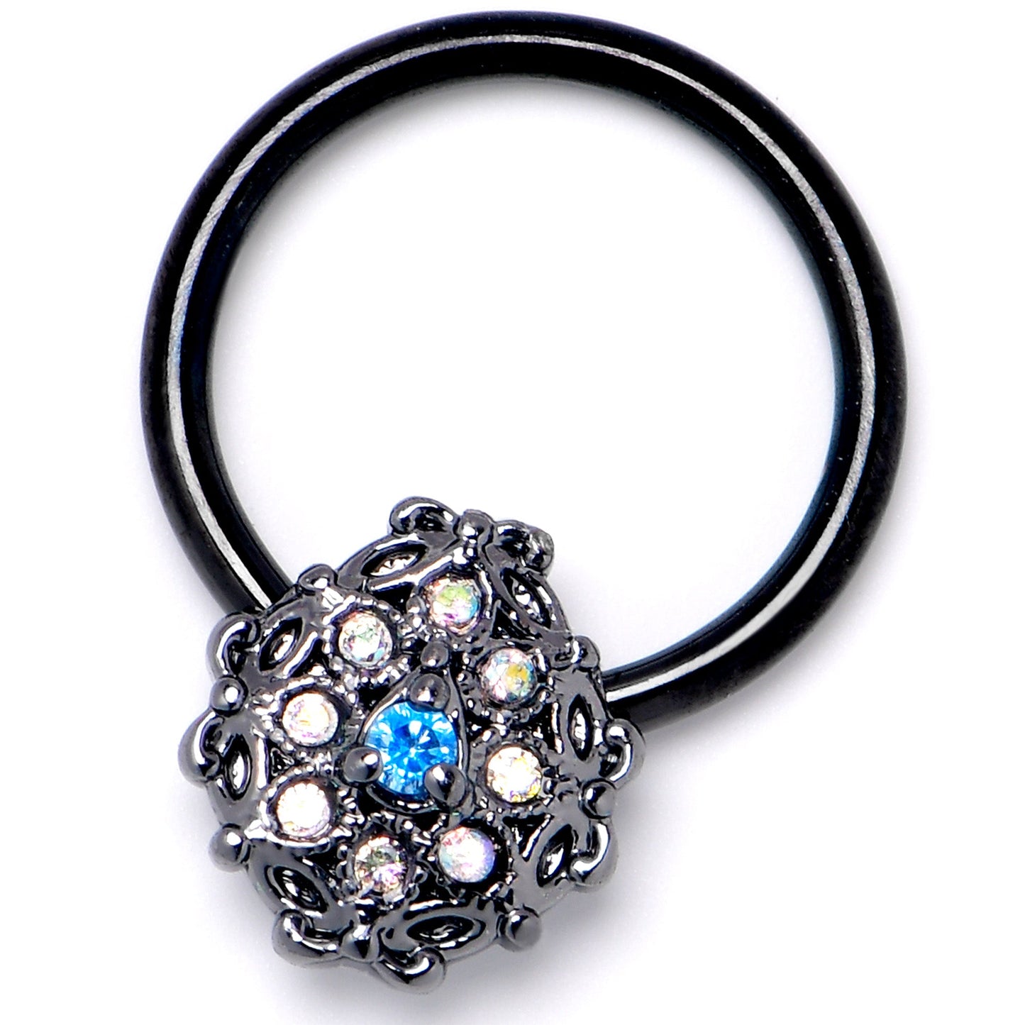 16G 3/8 Blue Aurora Gem Black Night Blossom BCR Captive Ring