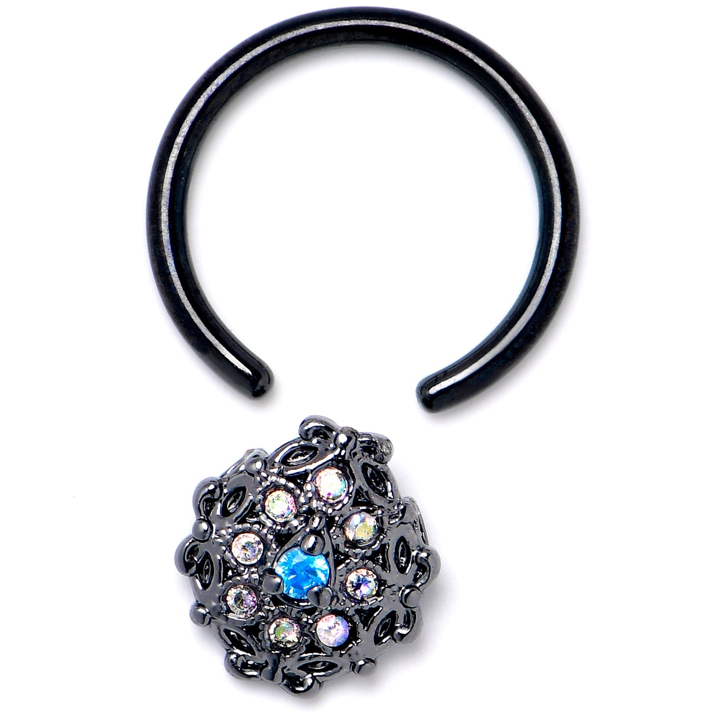 16G 3/8 Blue Aurora Gem Black Night Blossom BCR Captive Ring
