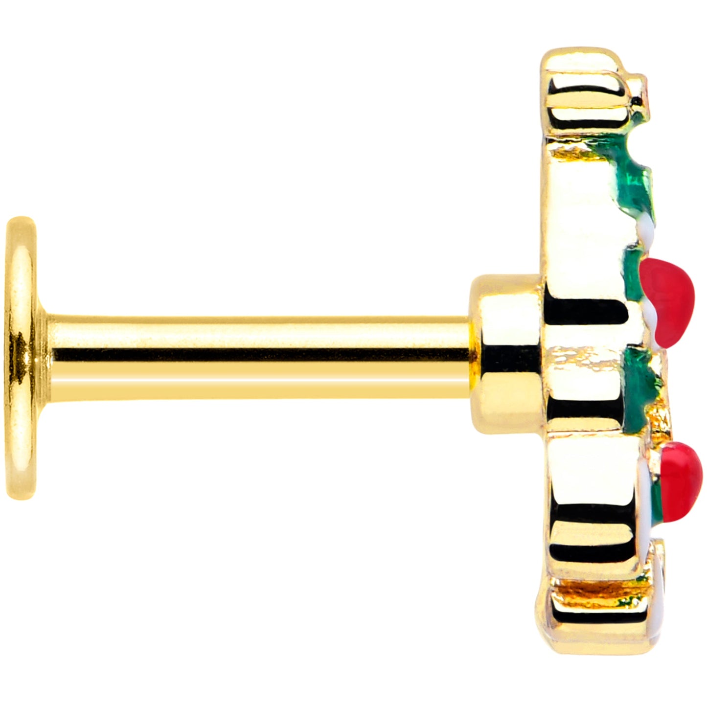 16G 1/4 Gold Tone Snowy Christmas Tree Holiday Labret Monroe Tragus