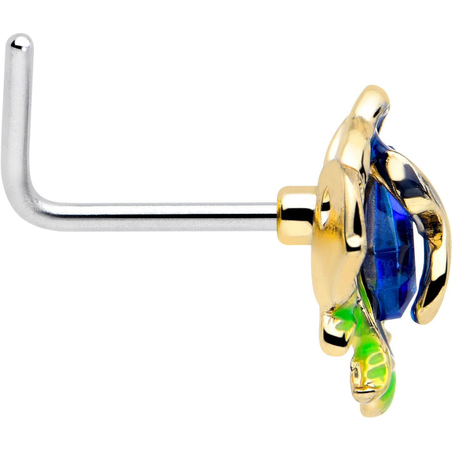 20G 7mm Deep Blue Flower L Shape Nose Ring