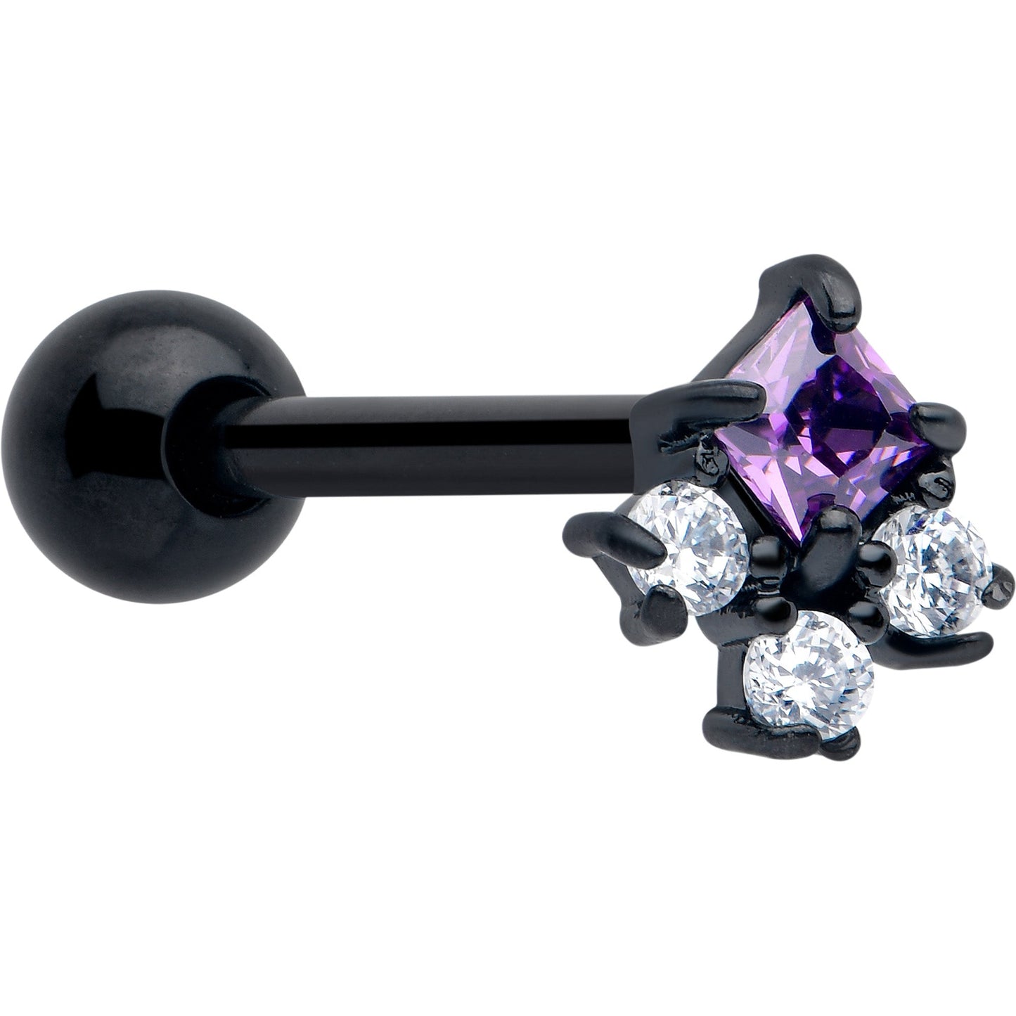 Purple CZ Gem Black Rhombus Riot Barbell Tongue Ring