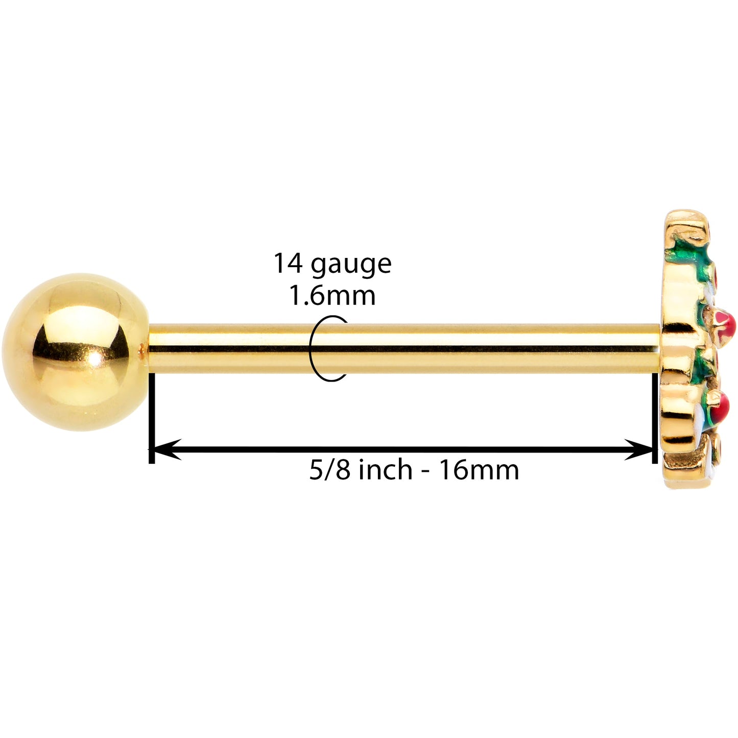 Gold Tone Snowy Christmas Tree Holiday Barbell Tongue Ring