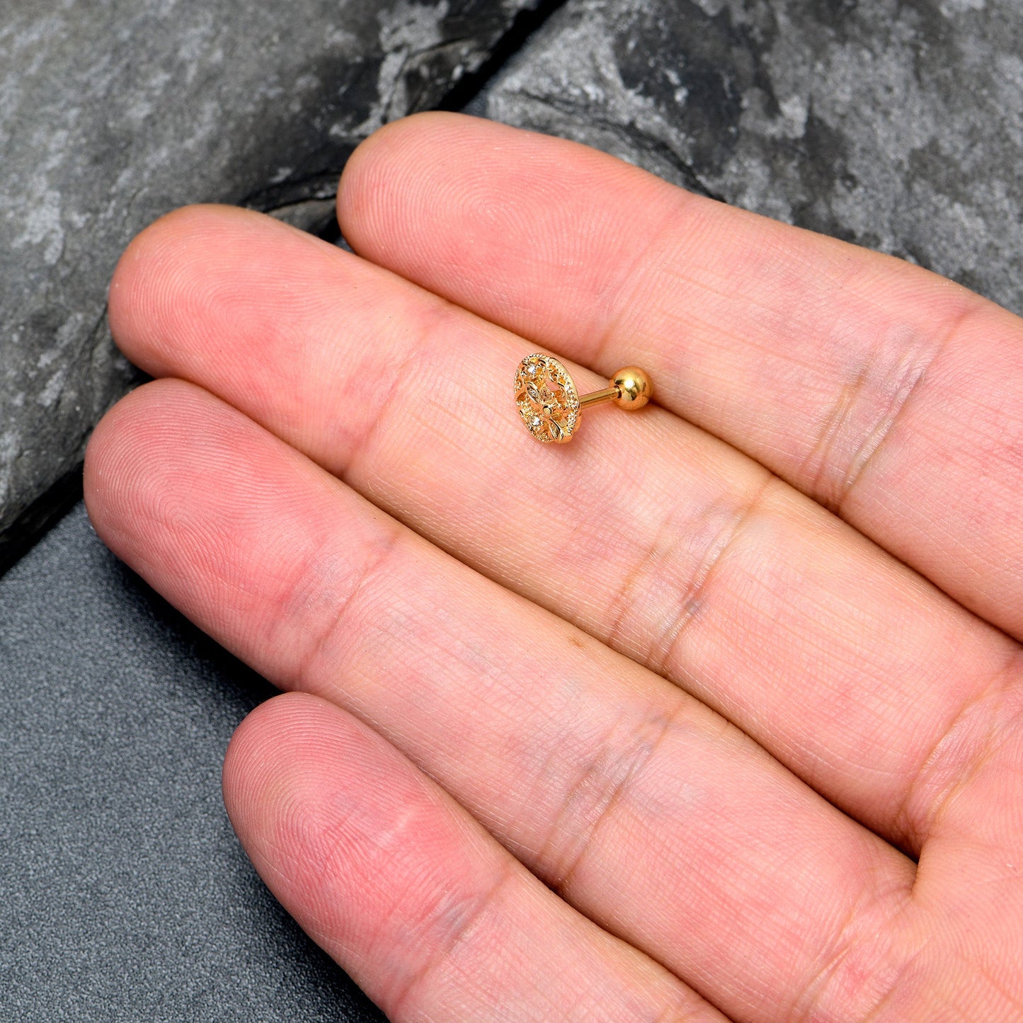 16G 1/4 Clear Gem Gold Tone Lunar Dragonfly Cartilage Earring