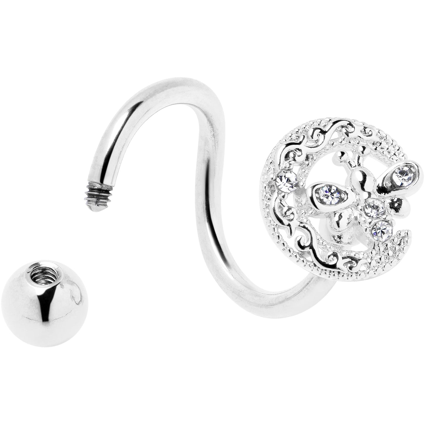 Clear Gem Lunar Dragonfly Spiral Twister Belly Ring