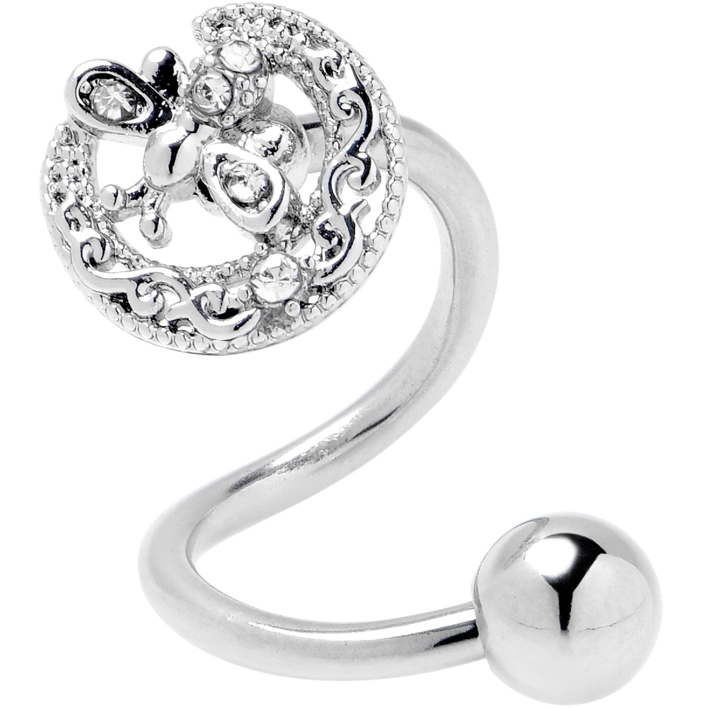 Clear Gem Lunar Dragonfly Spiral Twister Belly Ring