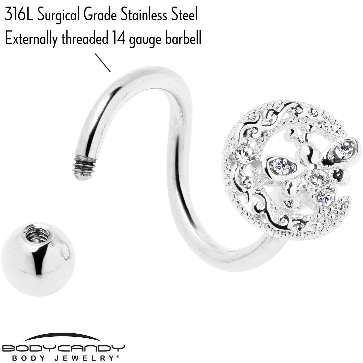 Clear Gem Lunar Dragonfly Spiral Twister Belly Ring
