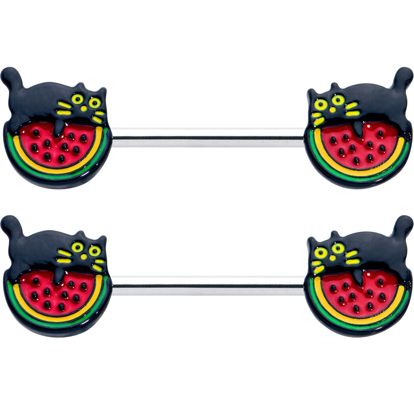 14G 9/16 Watermelon Cat Love Barbell Nipple Ring Set