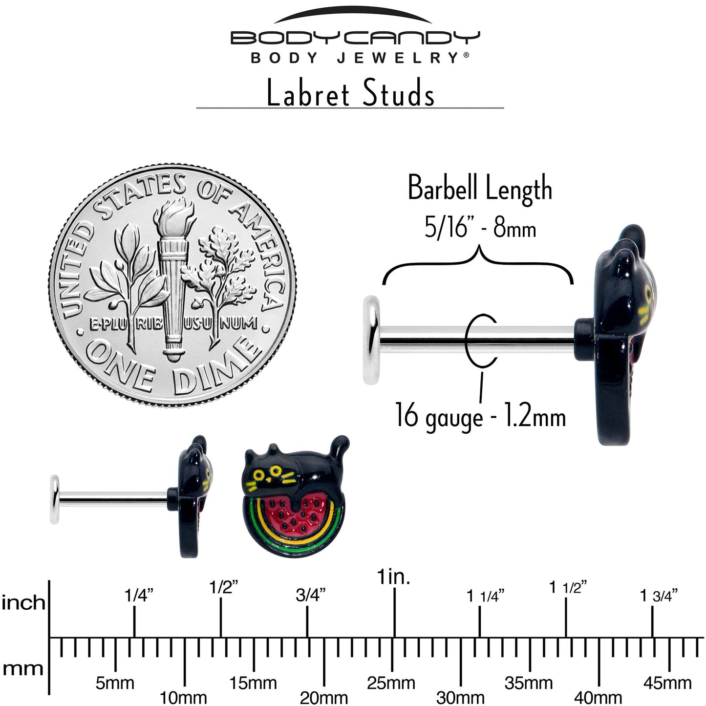 16G 5/16 Watermelon Cat Love Labret Monroe Tragus