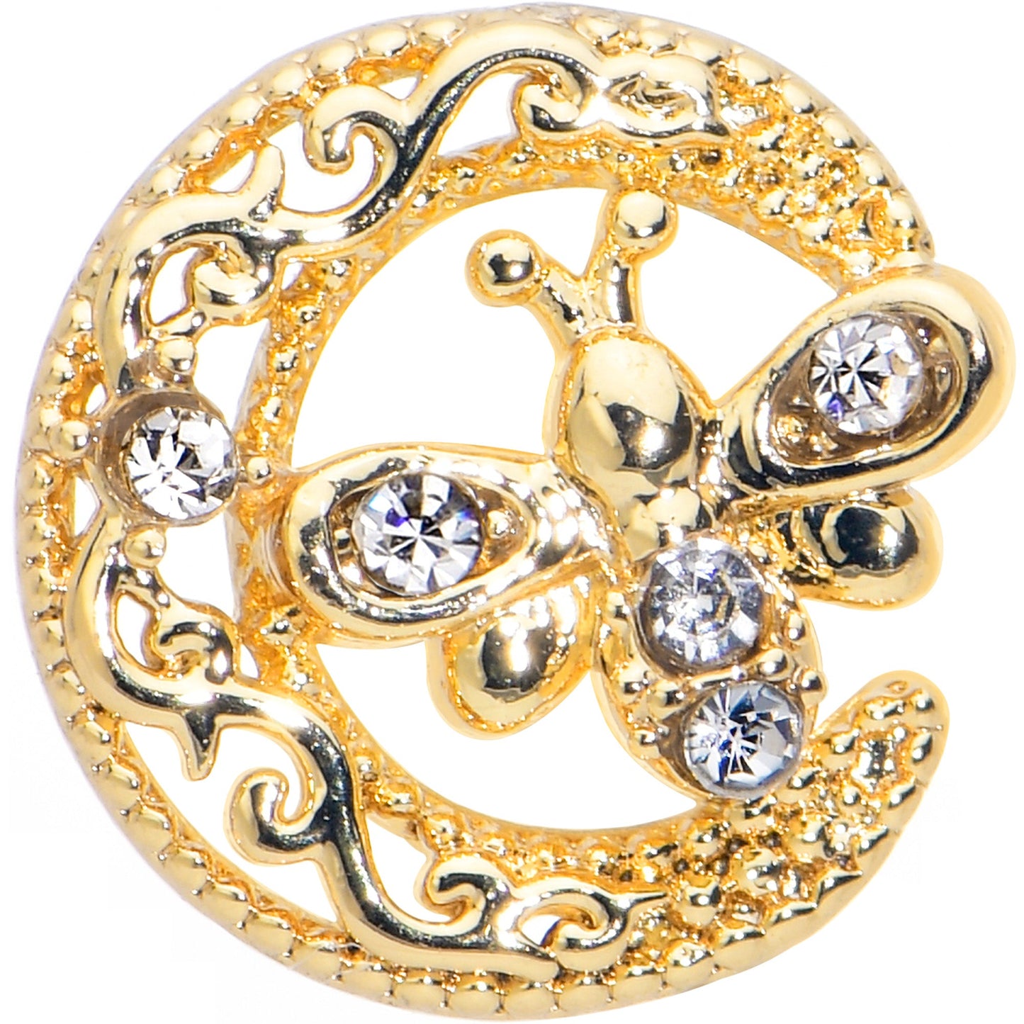 16G 5/16 Clear Gem Gold Tone Interally Threaded Dragonfly Labret