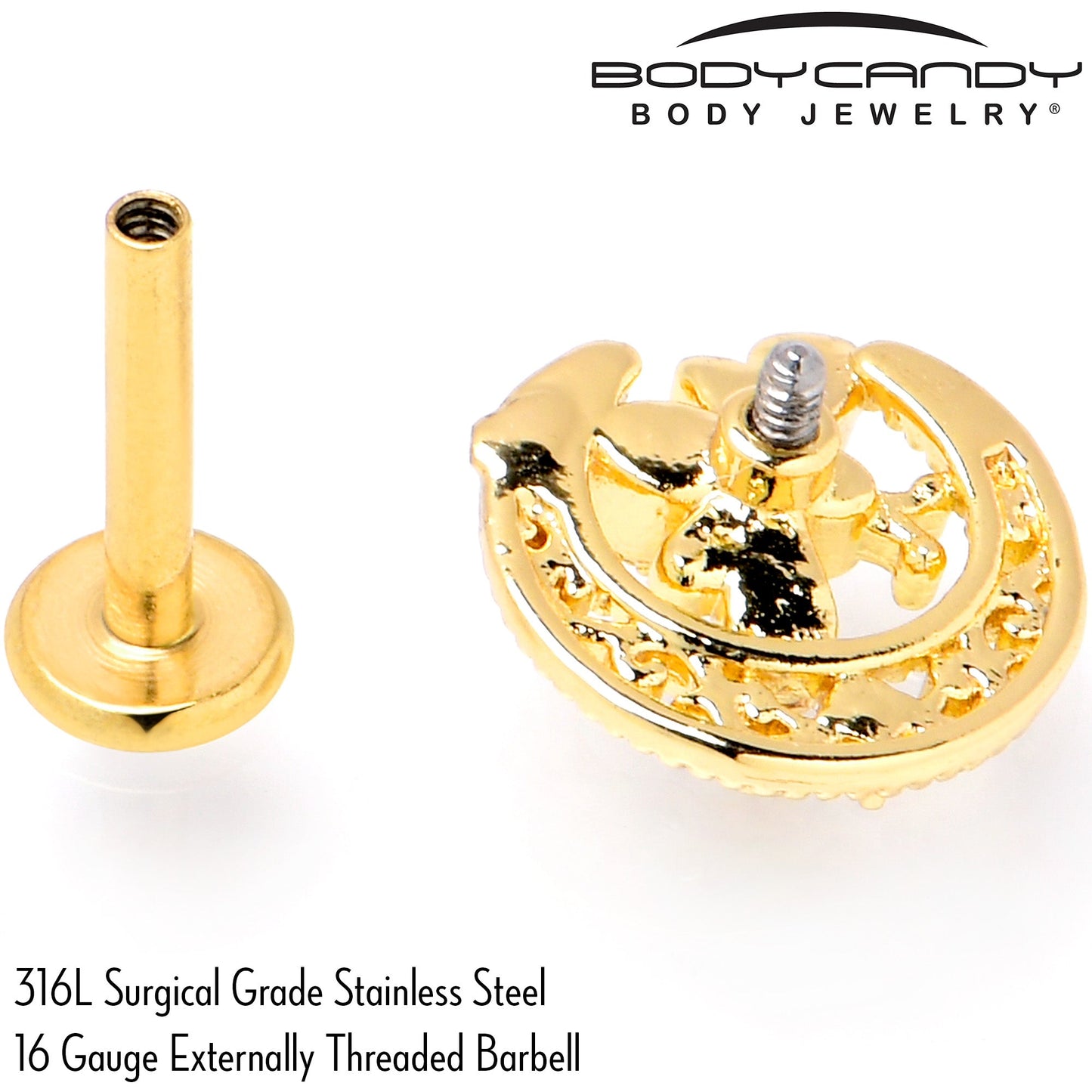 16G 5/16 Clear Gem Gold Tone Interally Threaded Dragonfly Labret