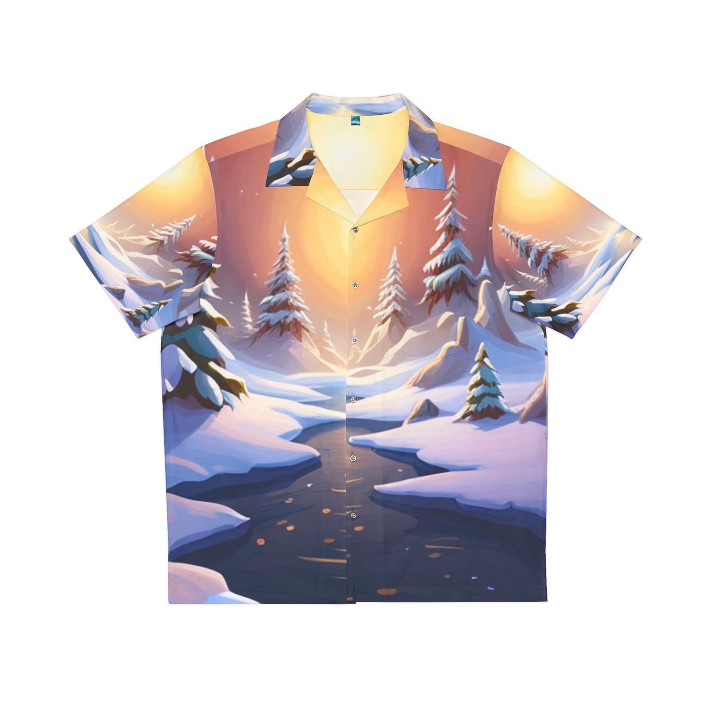 Gorgeous Men's Winter Scene Hawaiian Shirt (AOP) 5% Spandex 95% Polyester Chest Pocket - Lizard Vigilante