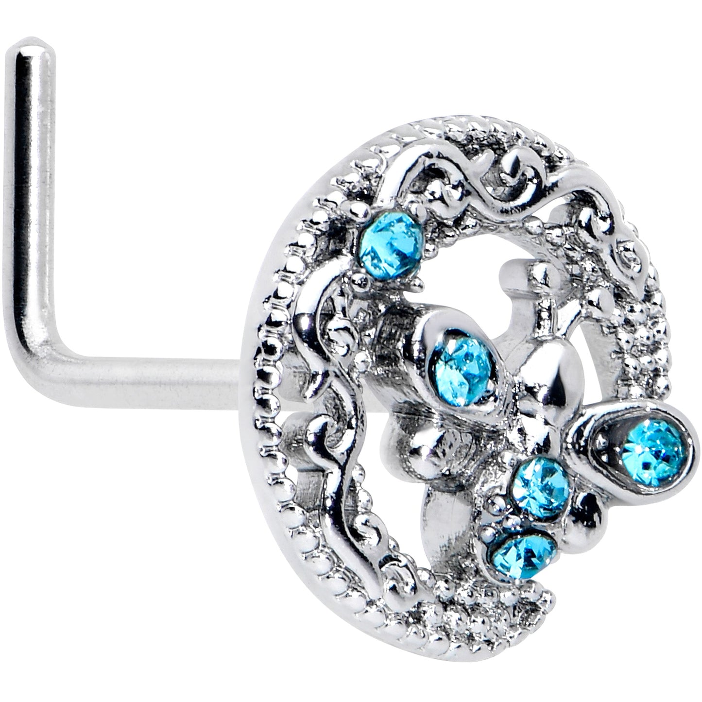 20G 7mm Blue Gem Lunar Dragonfly L Shape Nose Ring