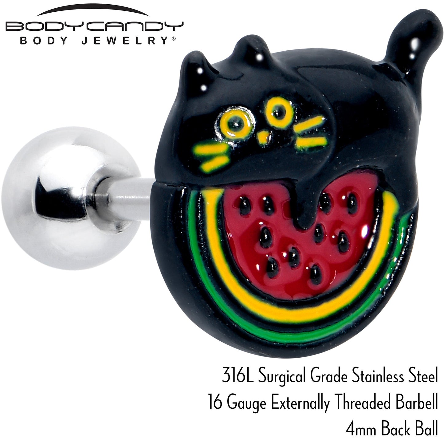 16G 1/4 Watermelon Cat Love Cartilage Tragus Earring