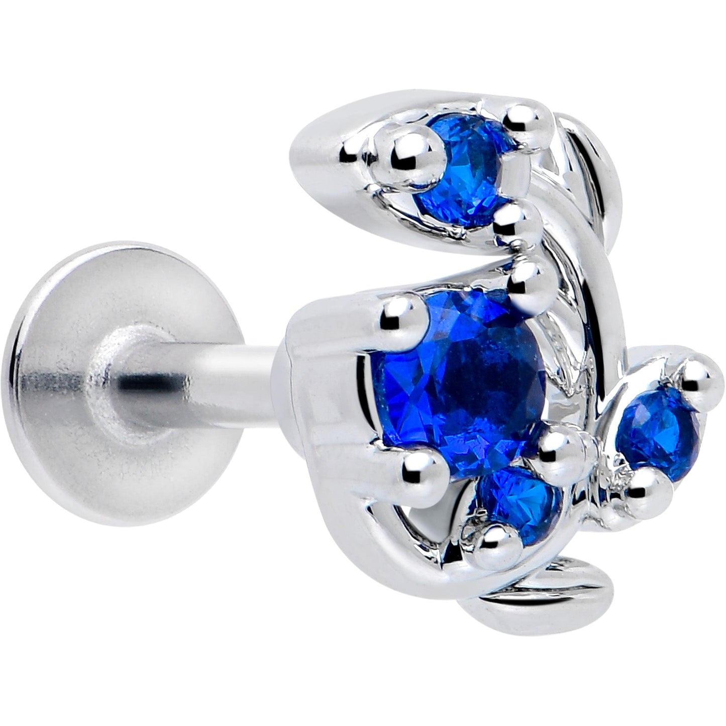 16G 1/4 Blue Gem Twining Vine Flatback Stud