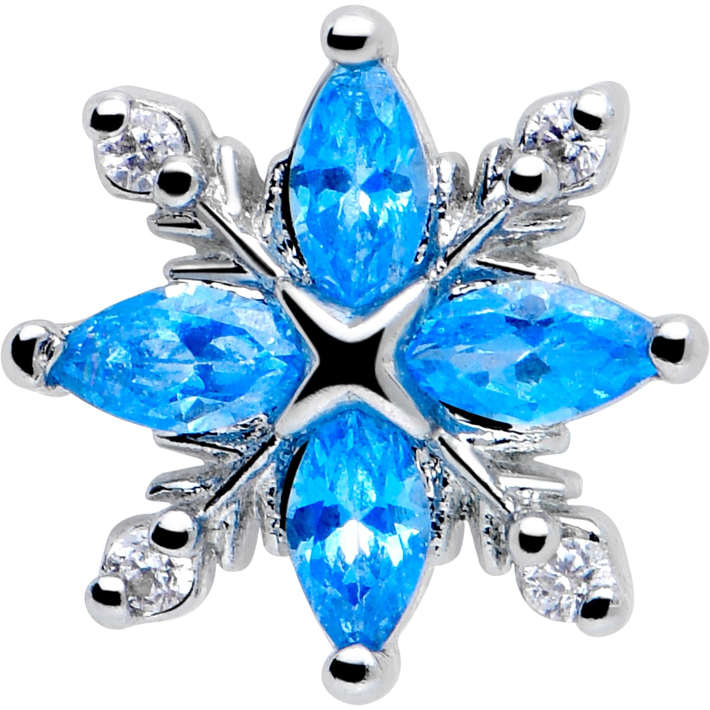 16G 1/4 Blue CZ Gem Classic Flower Flatback Stud