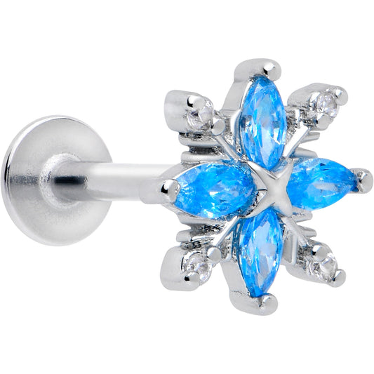 16G 5/16 Blue CZ Gem Classic Flower Flatback Stud
