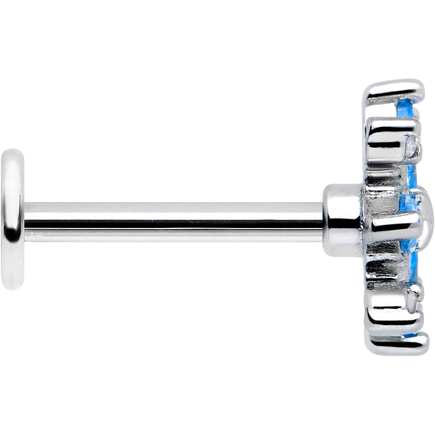 16G 5/16 Blue CZ Gem Classic Flower Flatback Stud