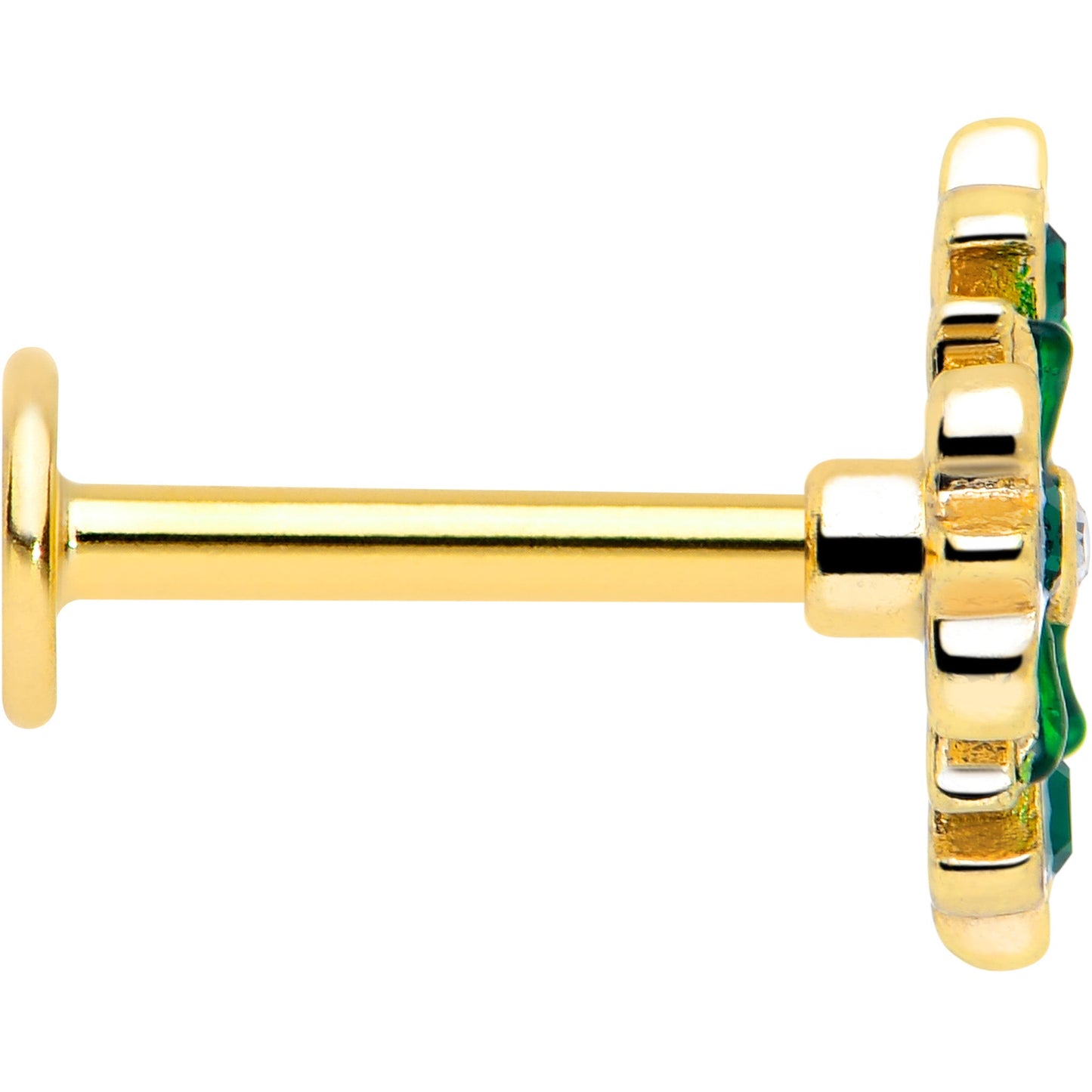 16G 5/16 Green CZ Gem Gold Tone Flower Wreath Flatback Stud