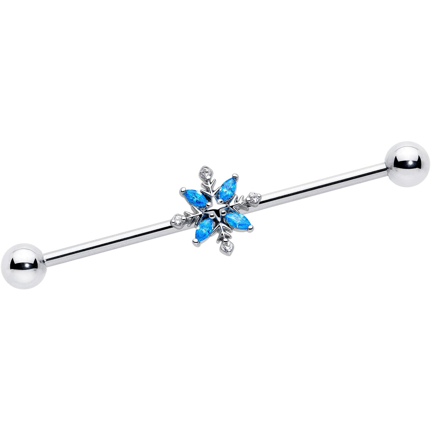 14G Blue CZ Gem Classic Flower Industrial Barbell 38mm