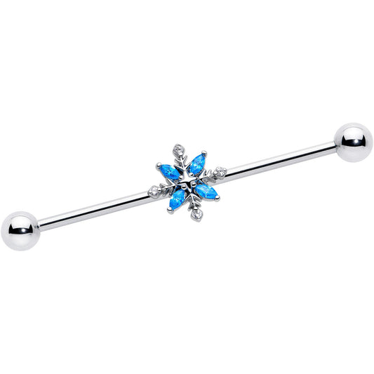 14G Blue CZ Gem Classic Flower Industrial Barbell 38mm