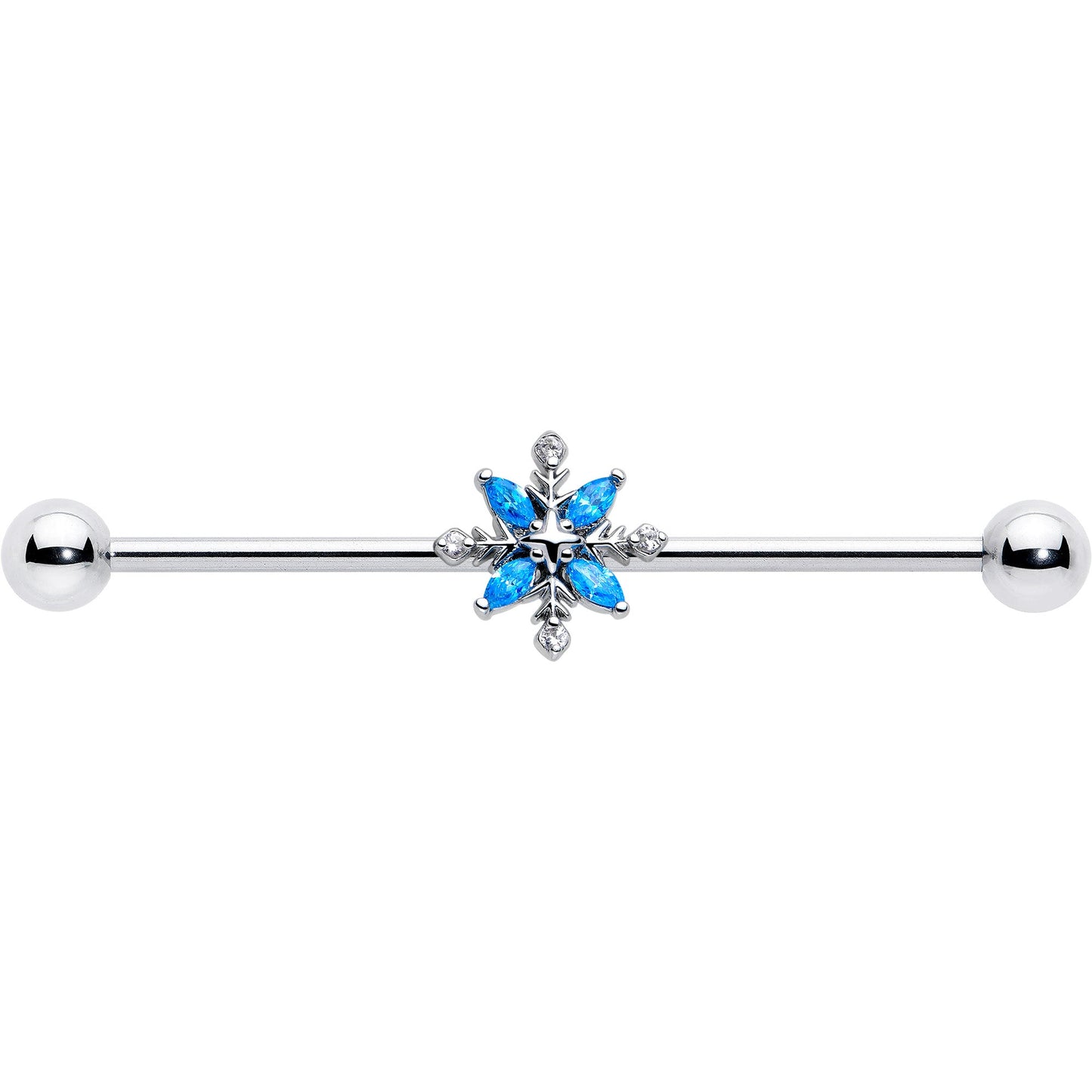 14G Blue CZ Gem Classic Flower Industrial Barbell 38mm