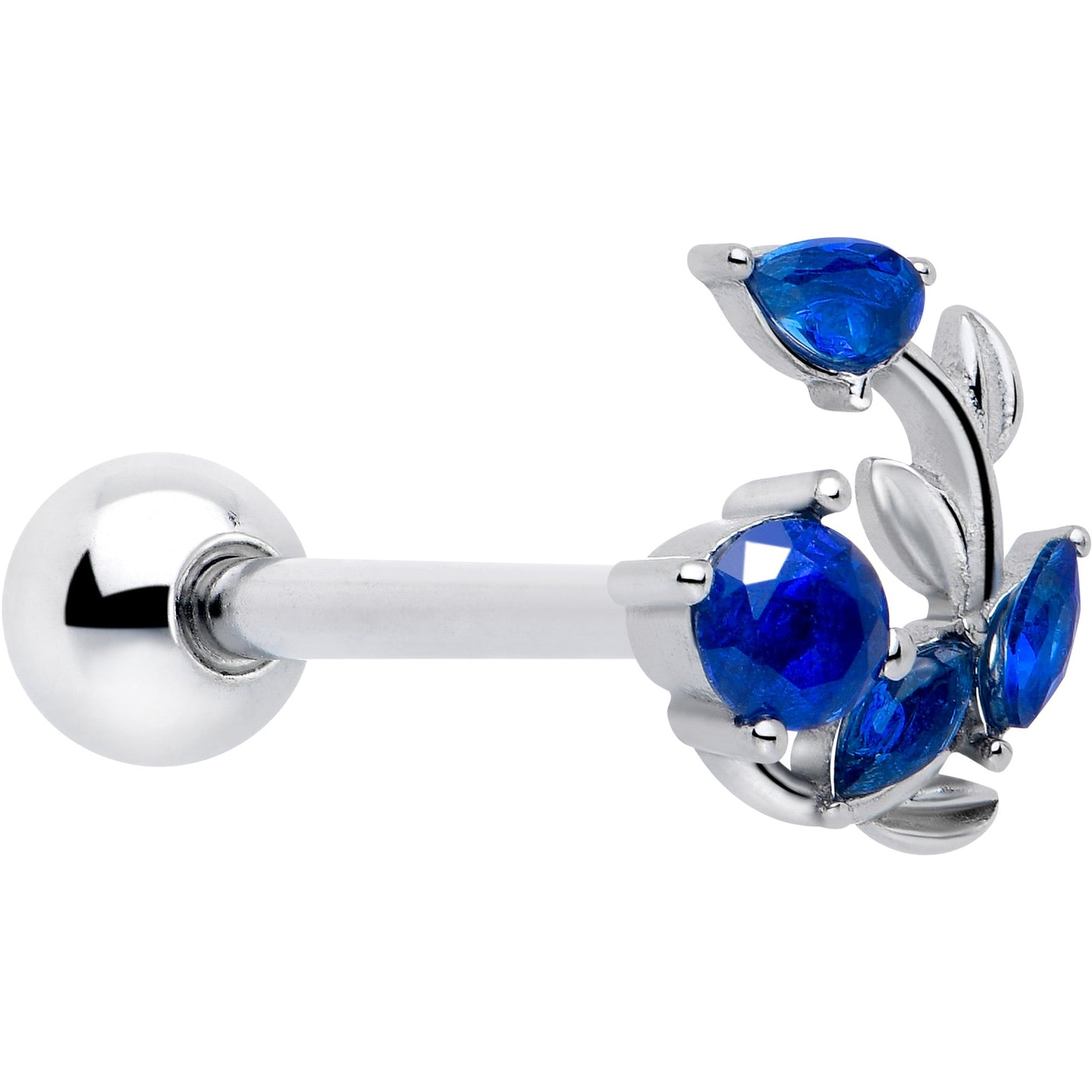 Blue Gem Twining Vine Barbell Tongue Ring