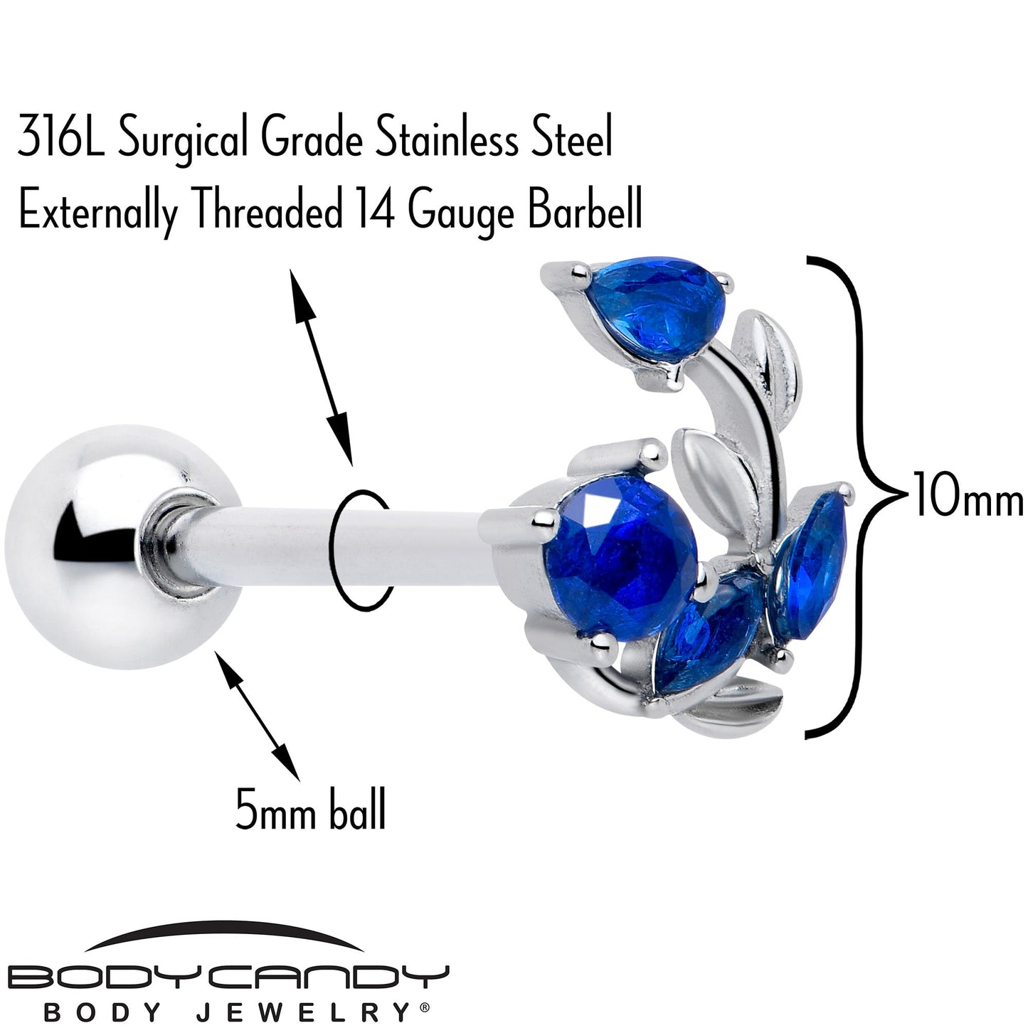 Blue Gem Twining Vine Barbell Tongue Ring
