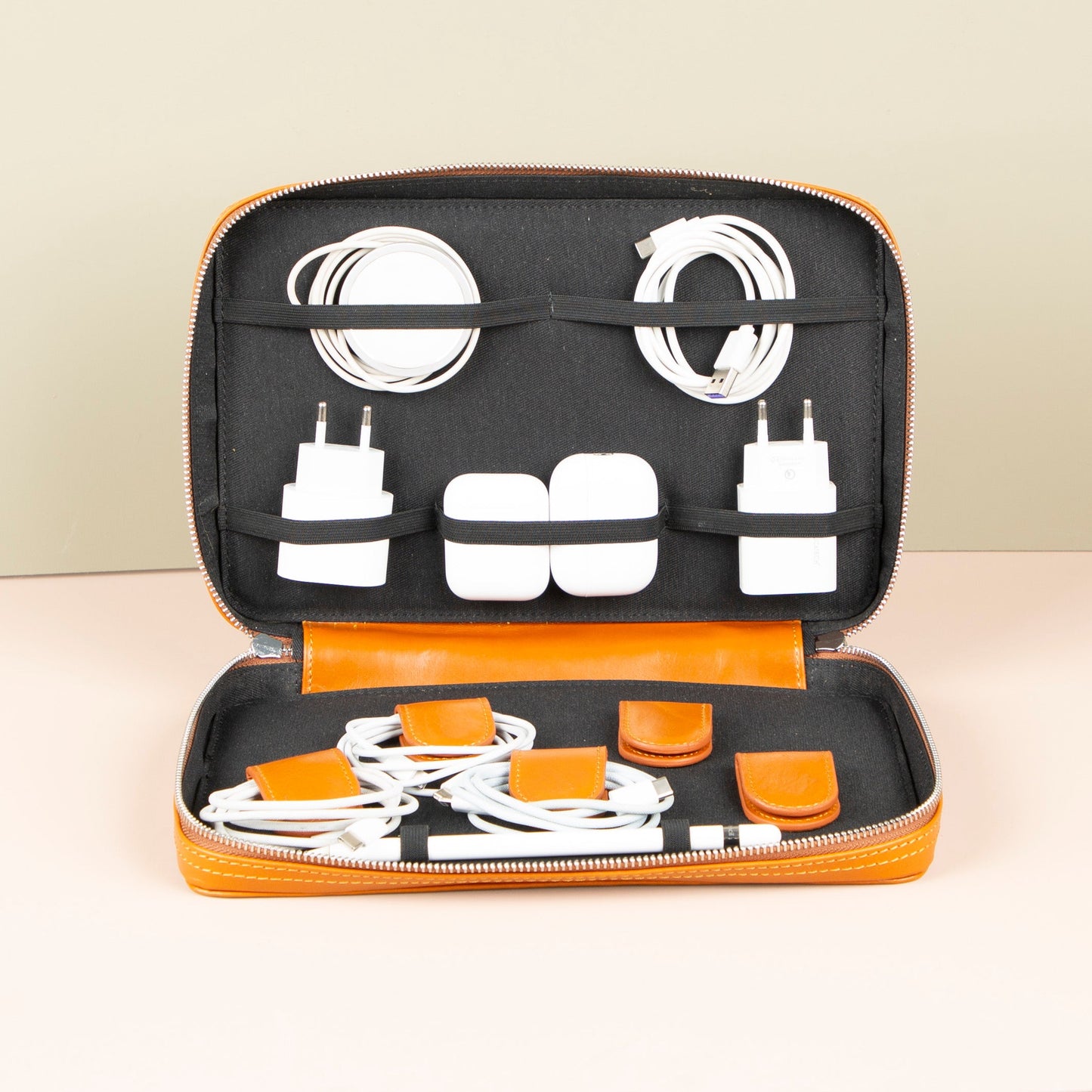 Leather Tech Organizer Case - Orange - Oslo