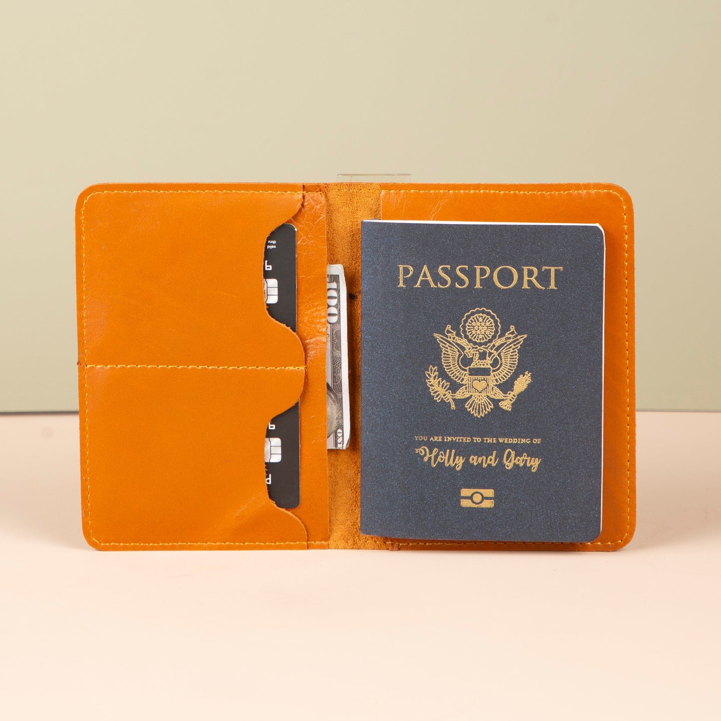 Leather Passport Holder - Orange Brown - Milan