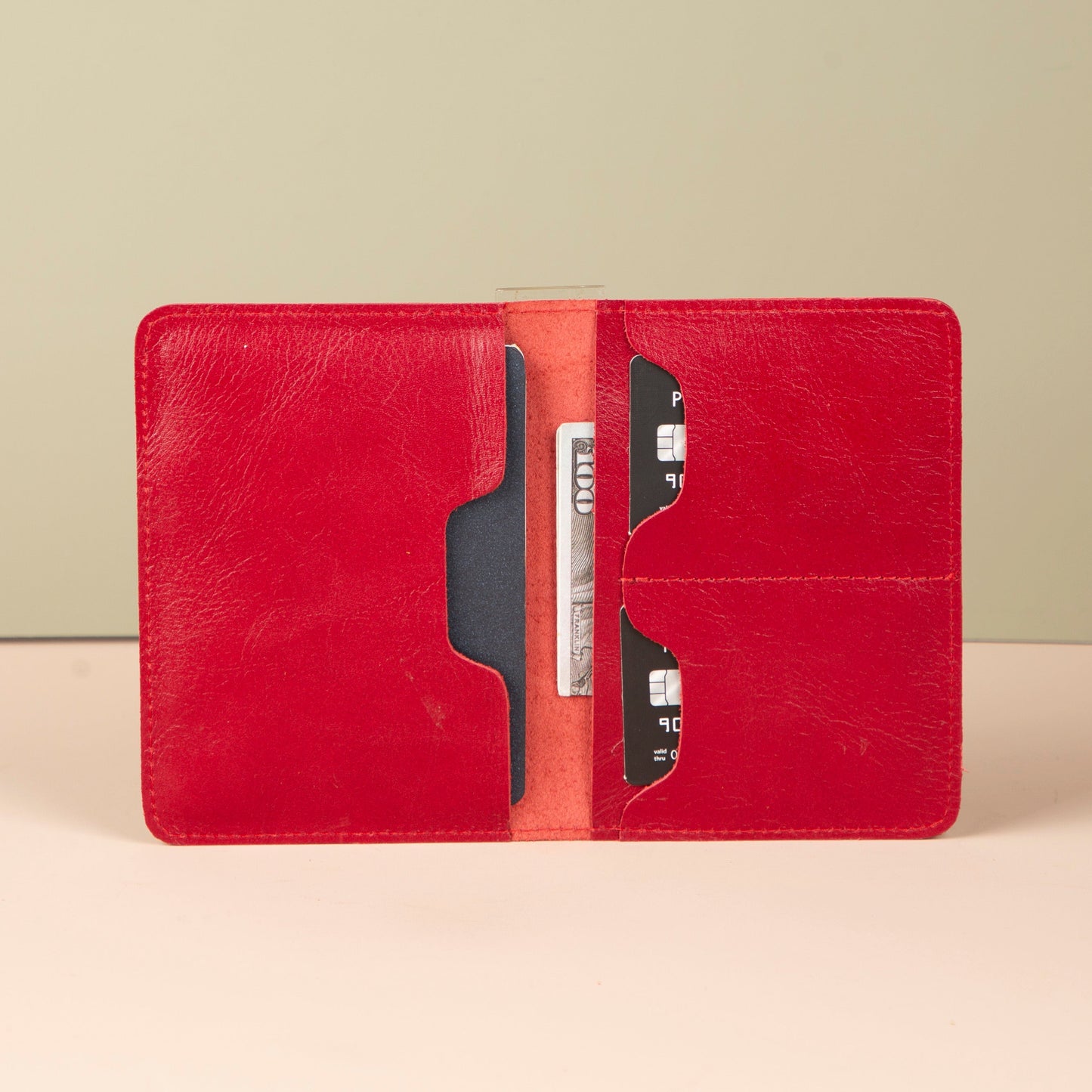 Leather Passport Holder - Red - Milan