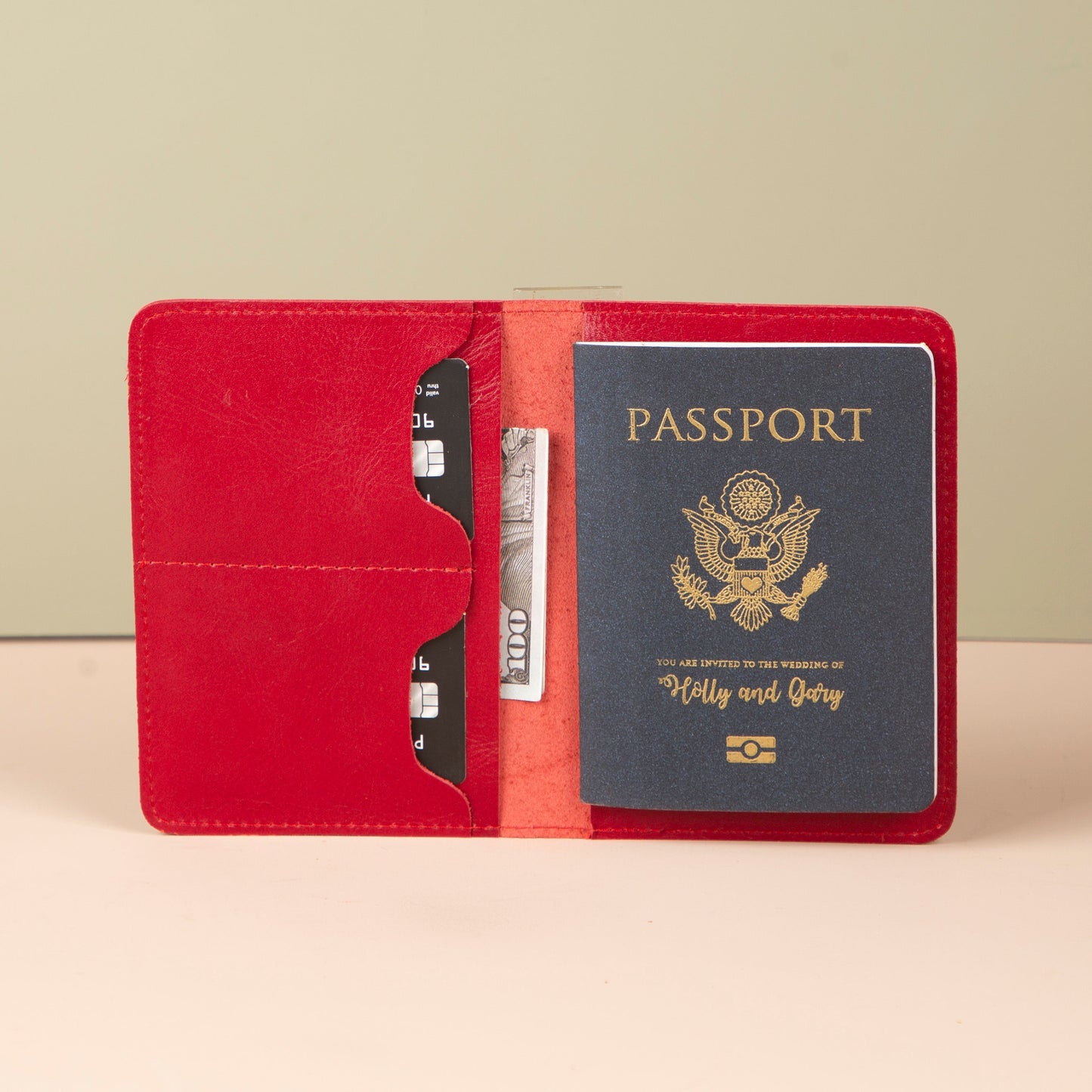 Leather Passport Holder - Red - Milan