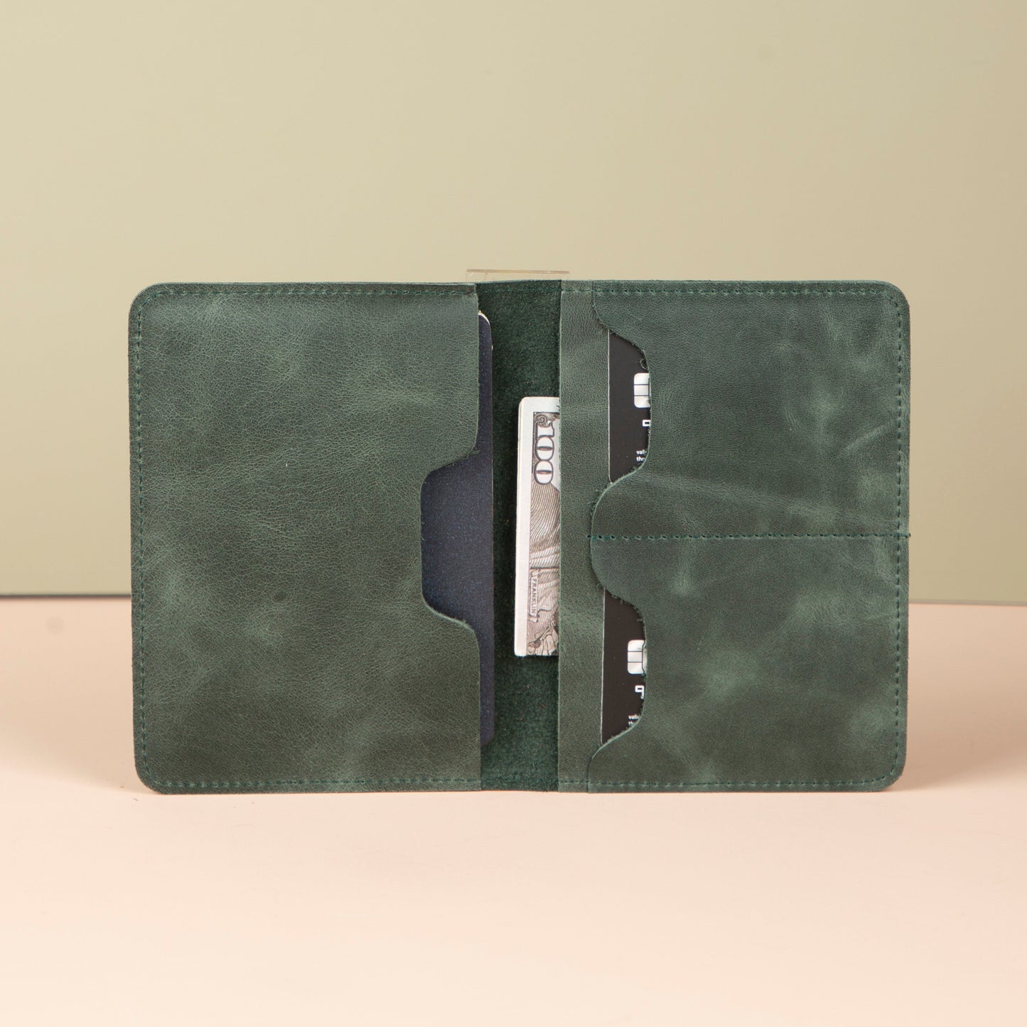 Leather Passport Holder - Dark Green - Milan