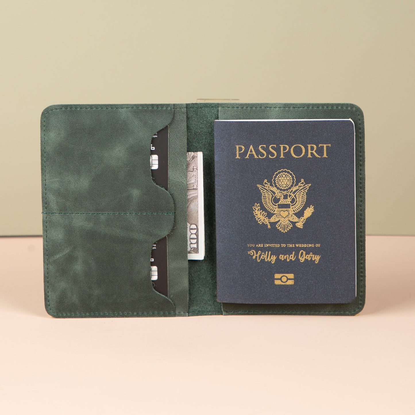 Leather Passport Holder - Dark Green - Milan