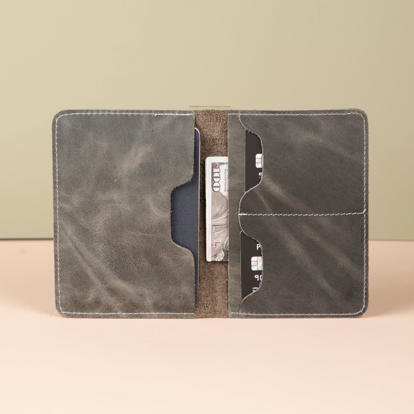 Leather Passport Holder - Light Gray - Milan