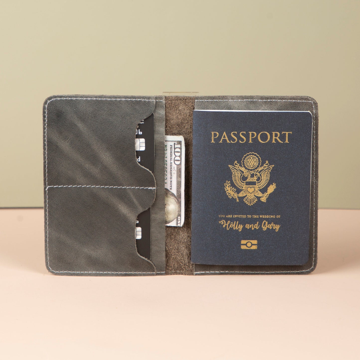 Leather Passport Holder - Light Gray - Milan