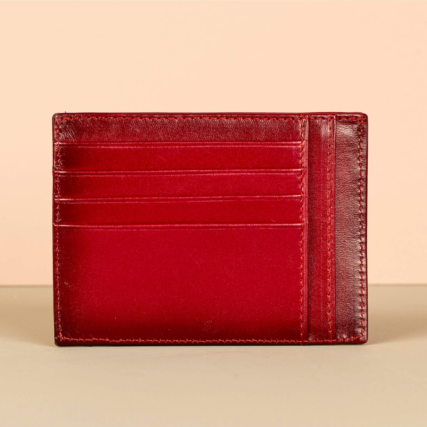 Vibrant Leather Card Holder with Zipper Pocket - Glossy Red - Concord