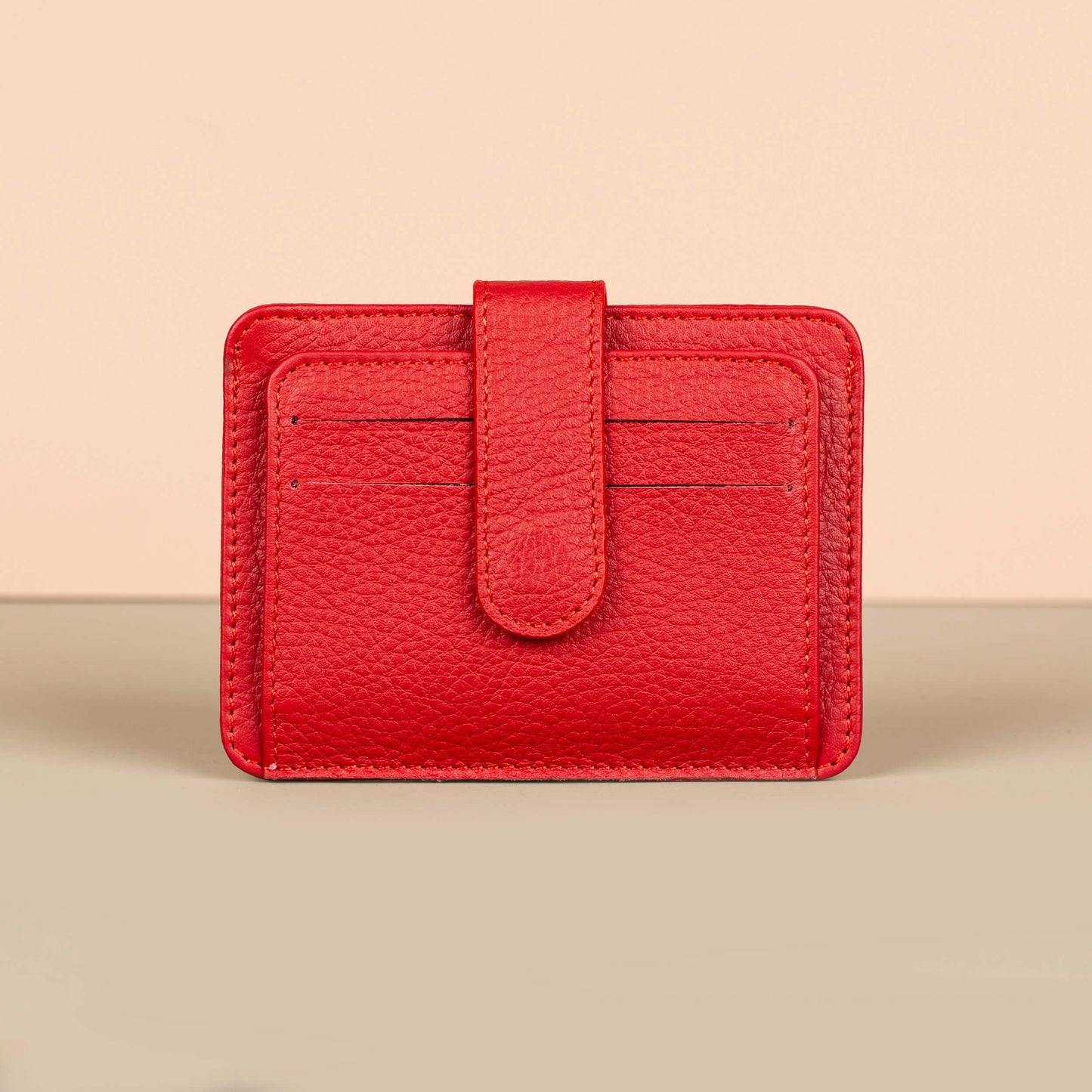 Leather Card Holder Wallet with ID Window - Red - Miami