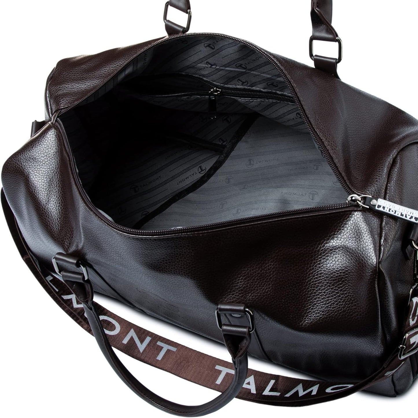 17.7 inch Gym Duffle Leather Bag with Shoe Compartment for Sports Travel - Adjustable Shoulder Strap, Weekender Travel Overnight Bag for Men