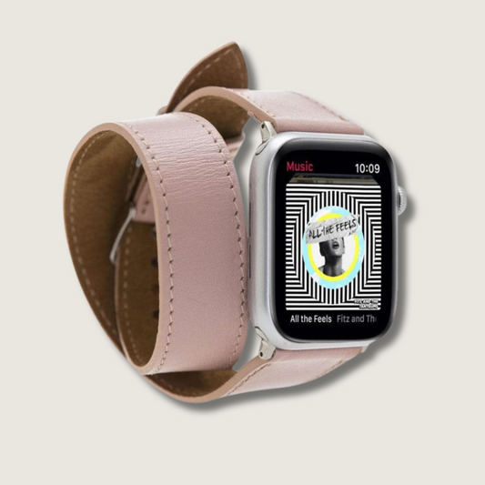 Luxury Double Wrap Pink Leather Apple Watch Band - San Diego