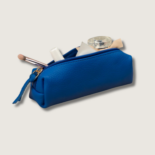 Elegant Leather Makeup Bag - Blue - Aurora