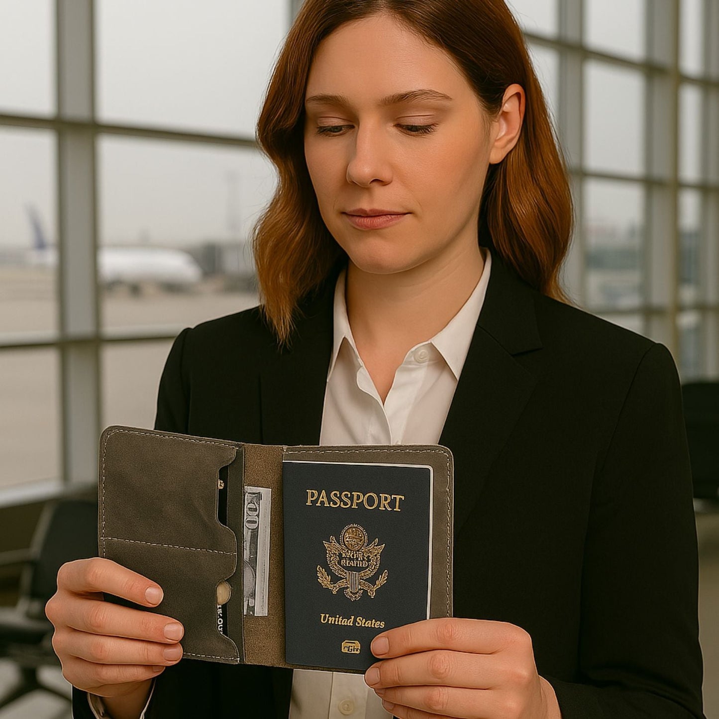 Leather Passport Holder - Light Gray - Milan