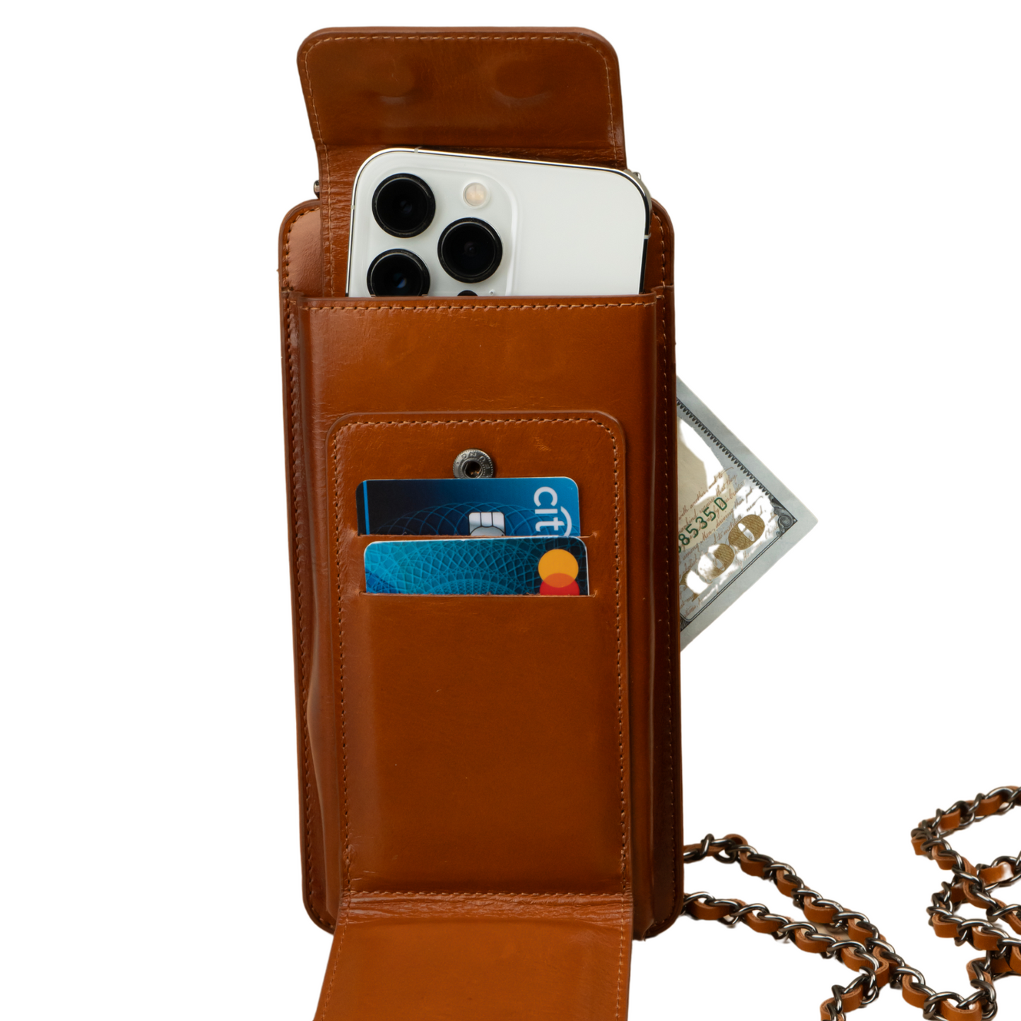 Leather Brown Crossbody Bag Phone Wallet - Columbus