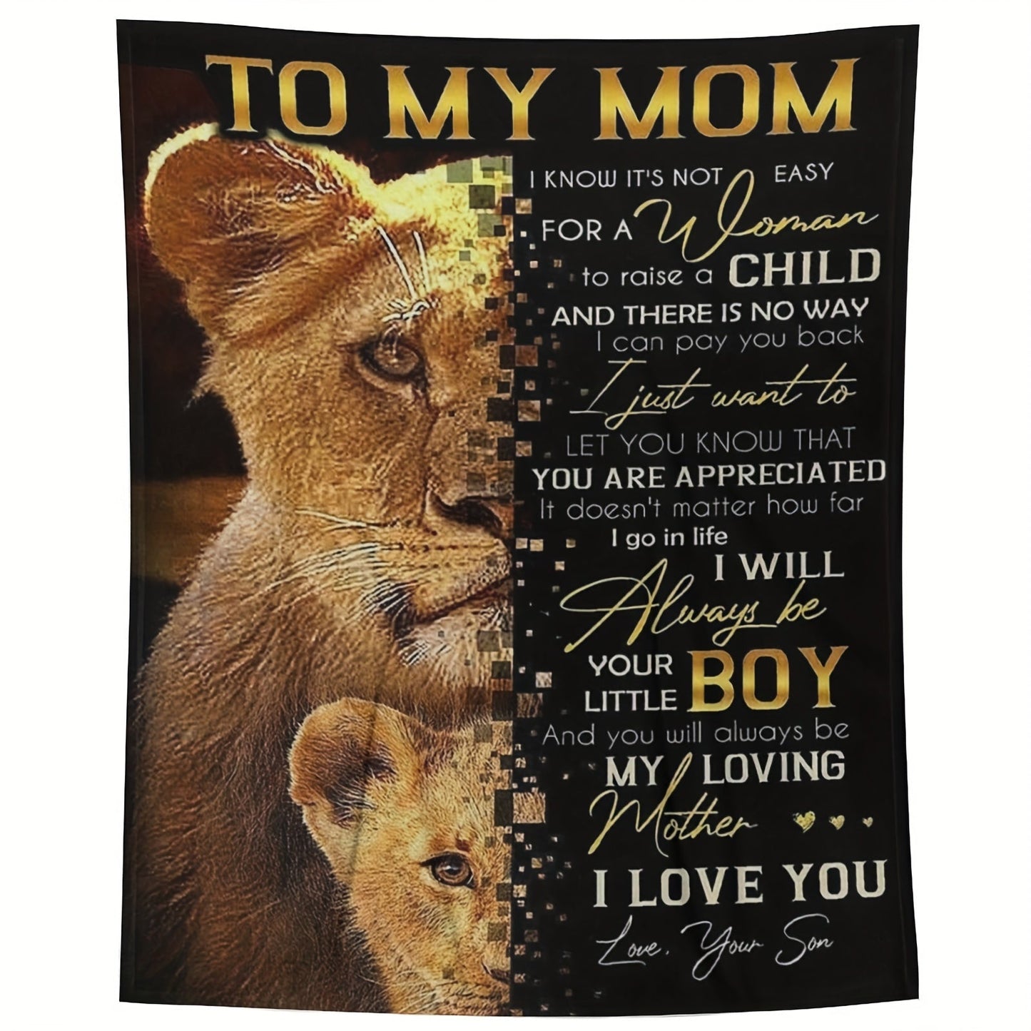 1pc Cozy Flannel Blanket - To My Mom, I Love You, Your Son, The Lion, All-Season Softness For Sofa, Car Sleeping, Office, Camping, Bed, Travel, And Living Room, Gifts For Friends, Besties, Sisters, Family, Birthday Day Gradua