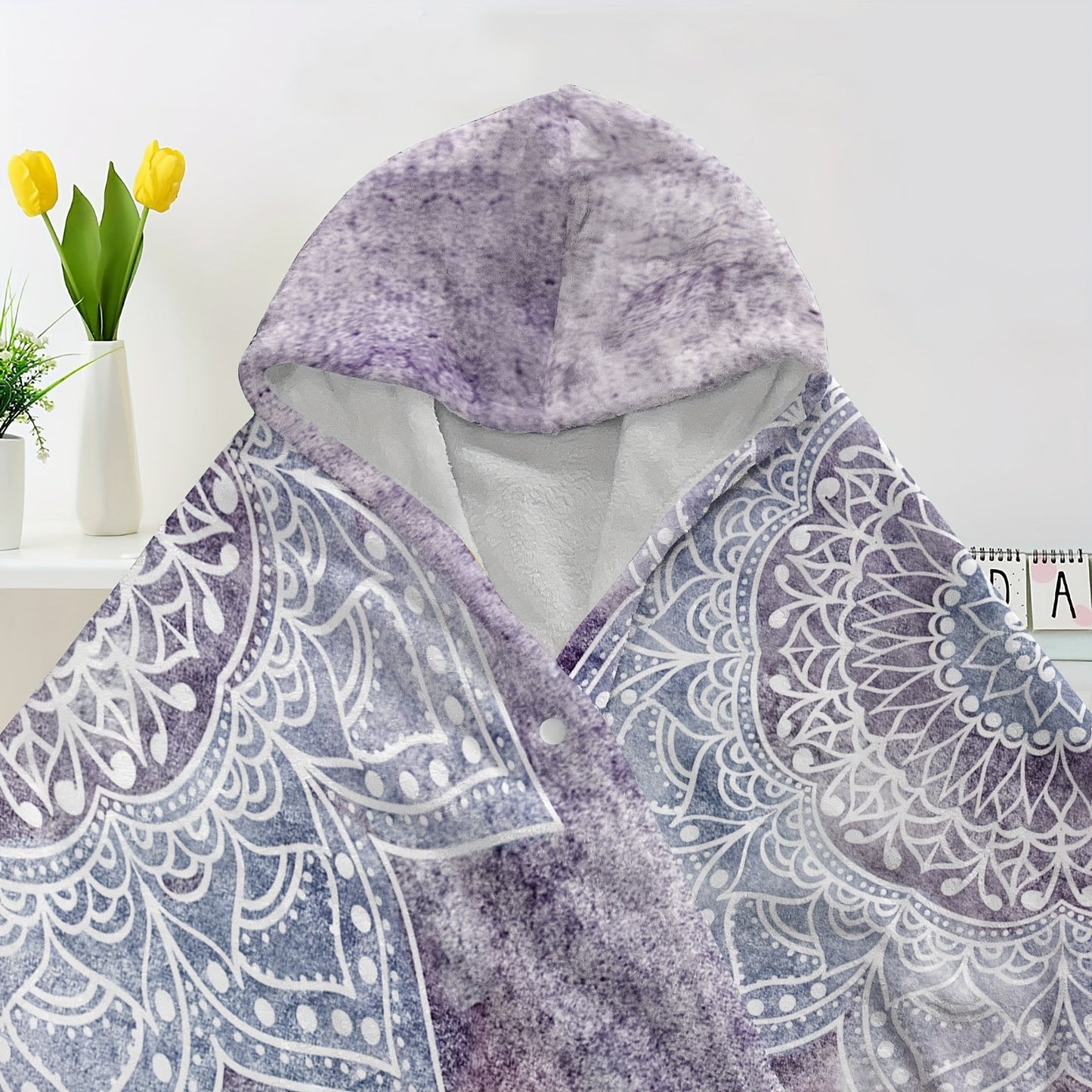 1pc Boho Mandala Patterns Hooded Blanket Thick Nap Wearable Blanket Magic Blanket Hooded Cape Cozy Warm Soft Blanket For Sofa Office Bed And Travelling