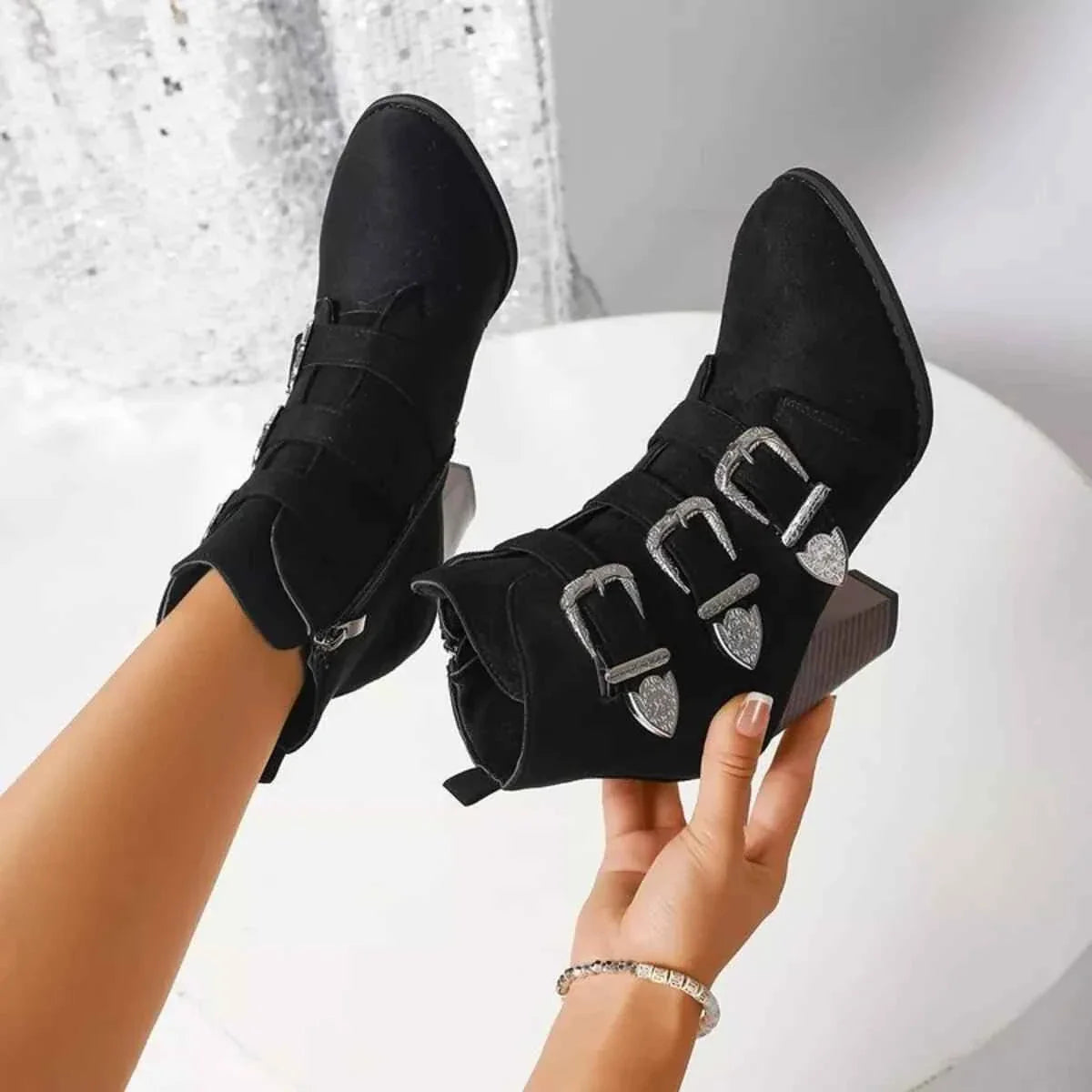 Trendy Ankle Boots : With Sliver Buttons