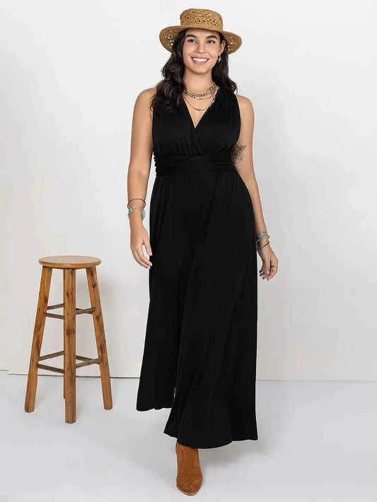 Plus Size V-Neck : Wide Leg Jumpsuit