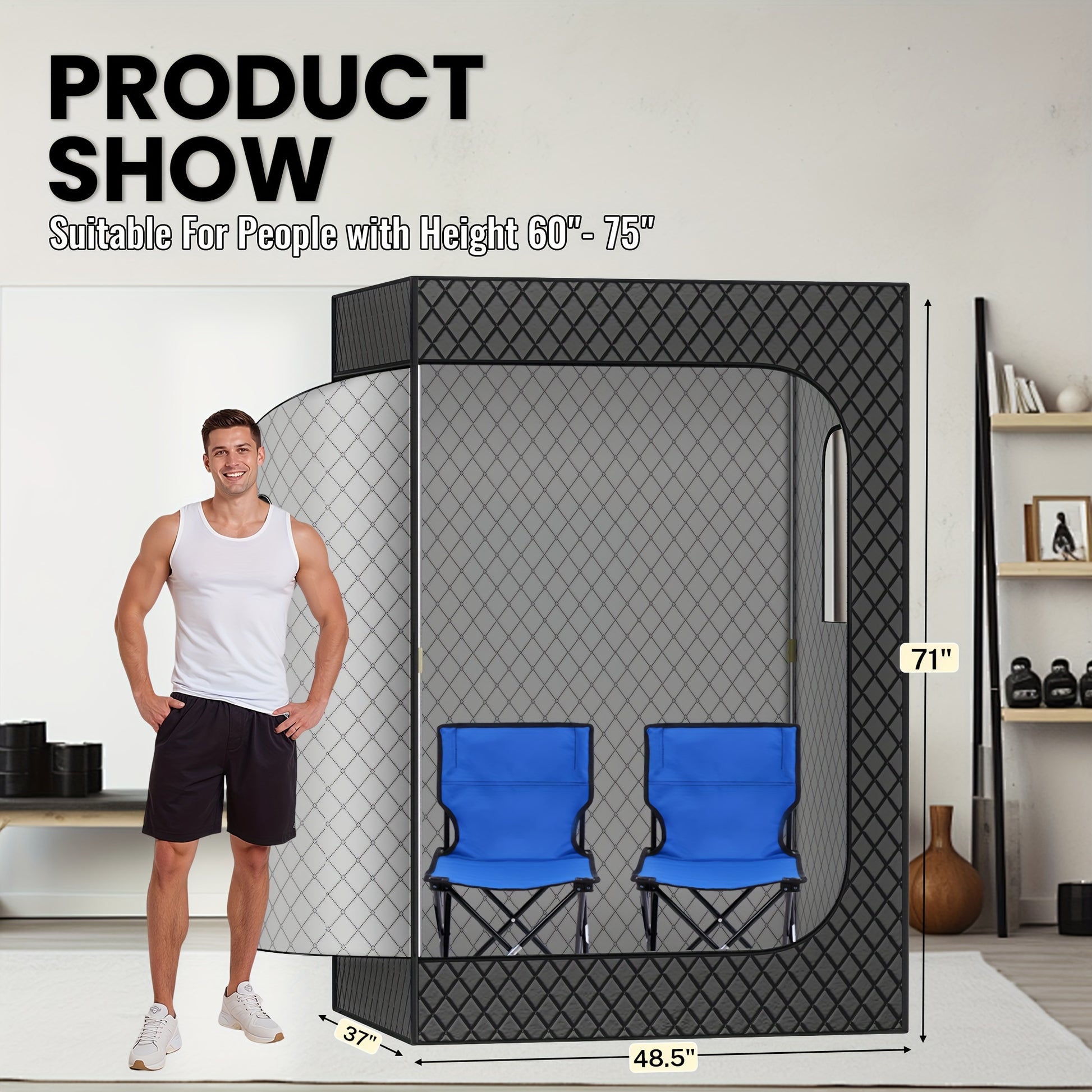 Portable Steam Sauna for Home with 3L Steamer, Remote Control, Folding Chair, 99 Minute Timer, Navy Blue - Premium  from Lizard Vigilante - Just $152.99! Shop now at Lizard Vigilante