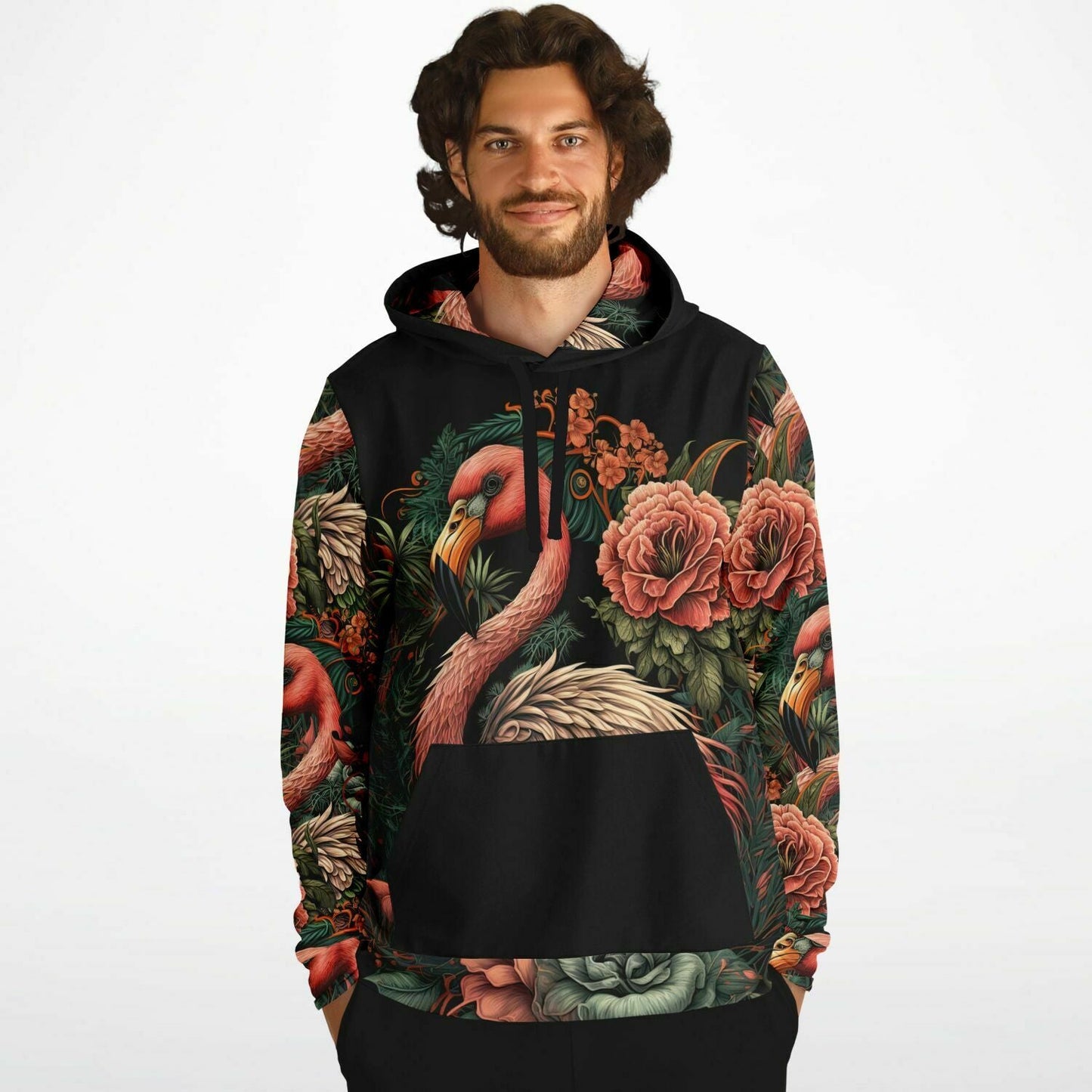 Flamingo Black Elegant Floral Hoodie